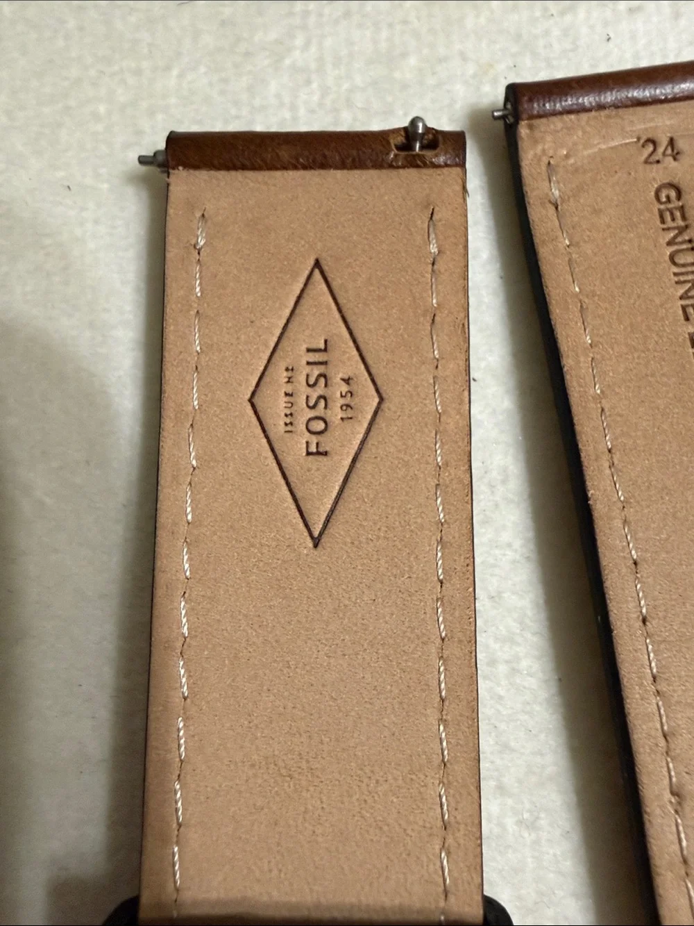 24mm Fossil Brown Leather Watch Band with Dark Metal Buckle